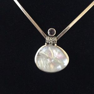 AMETHYST, Mother of Pearl, Sterling Silver PENDANT